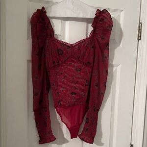 Free People Red Floral Bodysuit